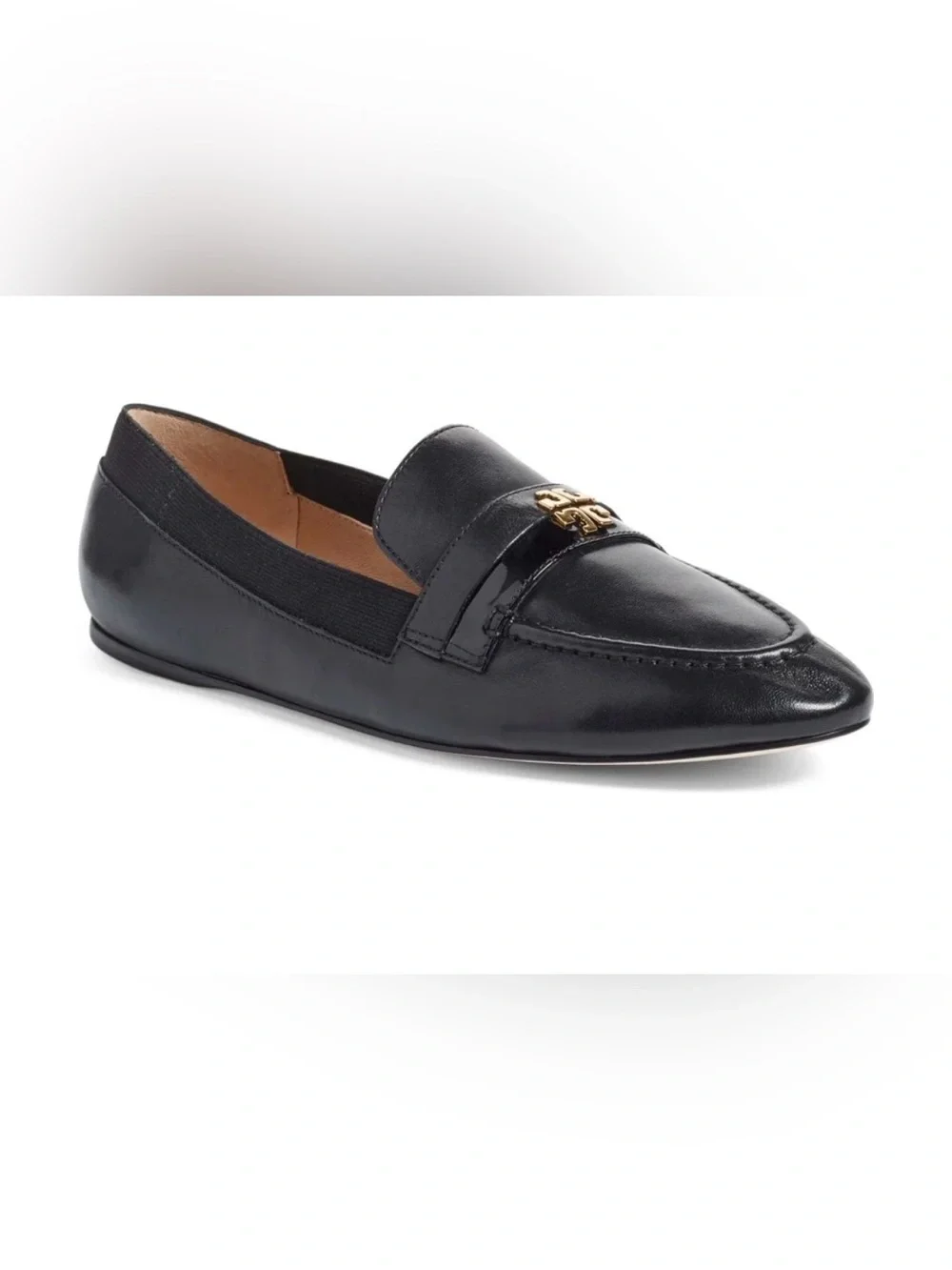 Tory Burch Black Leather Jolie Loafers with Gold Logo Sz 9.5